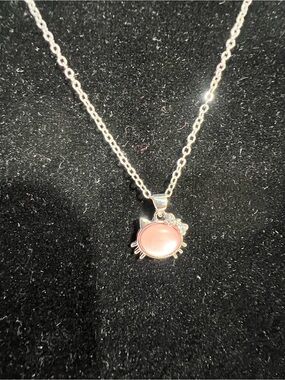 Silver Necklace with Pink Cat Pendant Hello Kitty